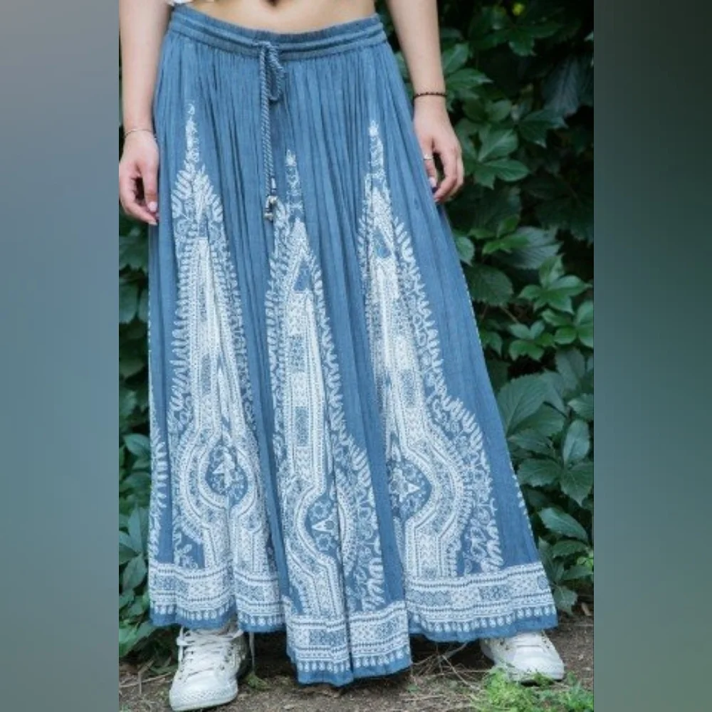 Chelsea & Thedore Bohemian Dusty Blue Maxi Skirt - Picture 1 of 7